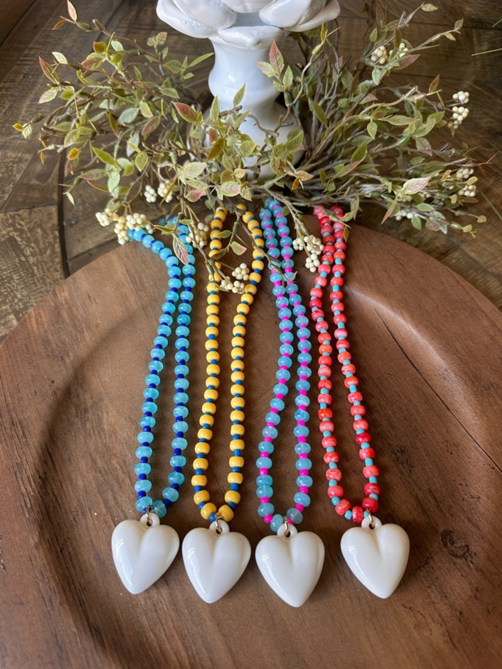 Summer Fun Beaded Acrylic Colorful Heart 18"Necklace Cute Layering Preppy